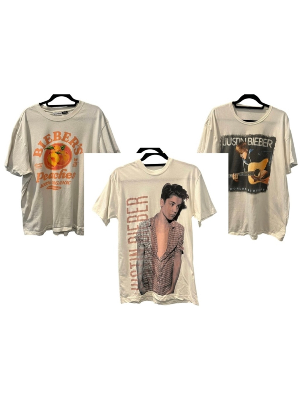 Vintage Justin Bieber Y2K Crew Neck T-Shirts Set Of 3 Size Medium Short Sleeve